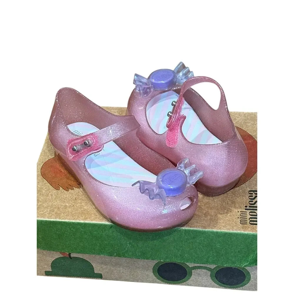 Mini Melissa Ultragirl Trick Pink Glitter Mary Jane Shoes Sz 7C Like New in Box